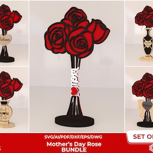 Rose laser cut file, Mother’s  Day Laser Cut Files, Flower Laser cut files, Mom Svg, Love Svg, Wood Rose Bouquet Svg, Sweetie Svg, Glowforge