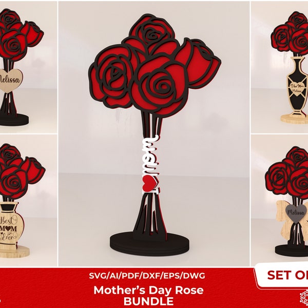 Rose Bouquet SVG, Mother’s  Day Laser Cut Files, Flower Laser cut files, Mom Svg, Love Svg, Wood Rose Bouquet Svg, Sweetie Svg, Glowforge