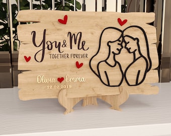 Lesbian Couple Laser Svg, Personalized Couple Sign laser cut, Couple Laser Cut File, Valentines Day Shelf Sign FIle, Laser Valentines Day