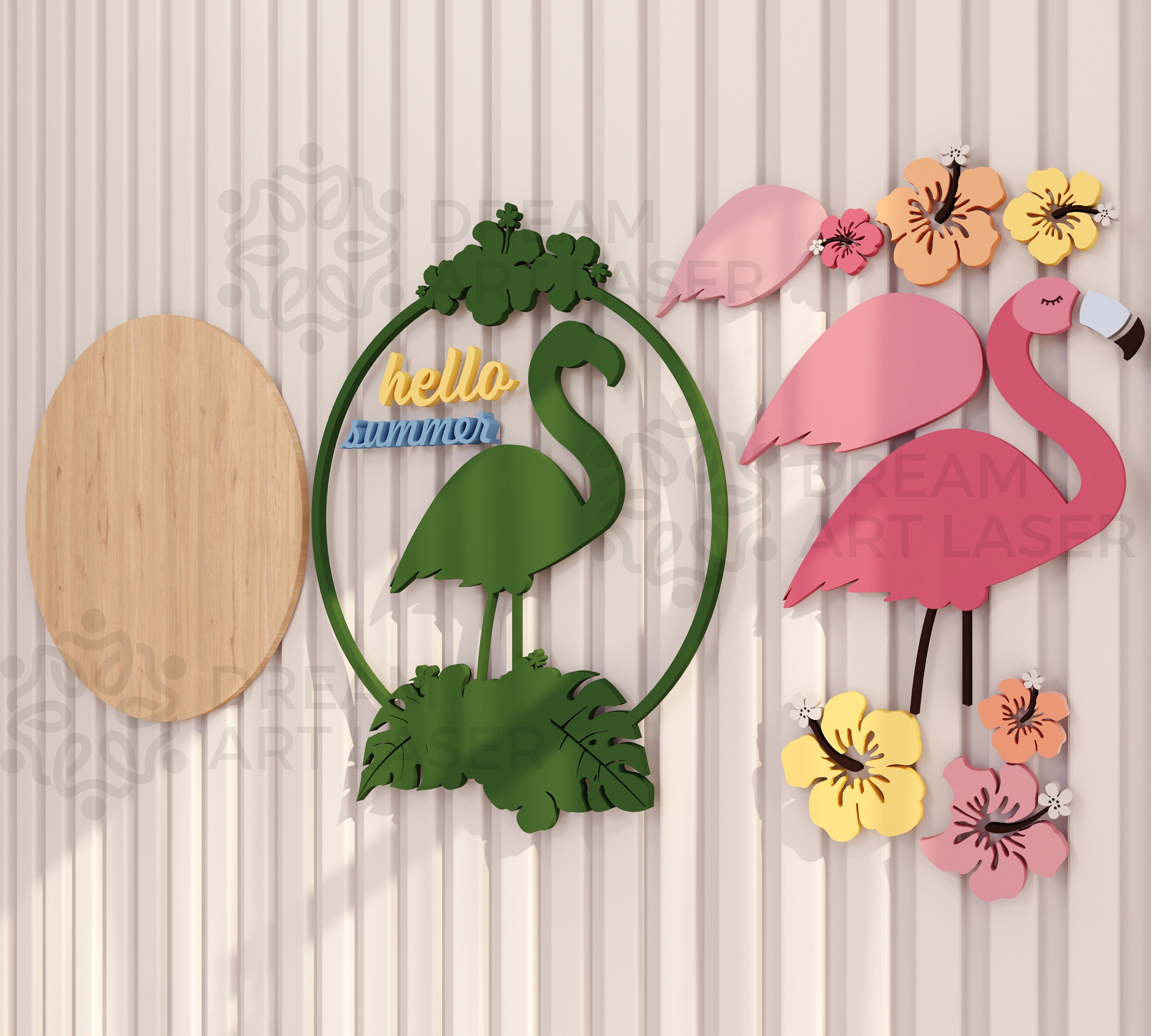 Hello Summer Hanging Sign – Flamingo Welcome Decor For Front Door, 10x10 Inch Round Wooden Sign - View #3