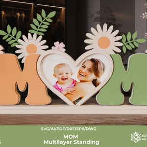 Mother's Day Svg, Mom Photo Frame SVG, Mom Gift Laser Cut File Bundle, Glowforge Ready, Digital Download 3mm image 1