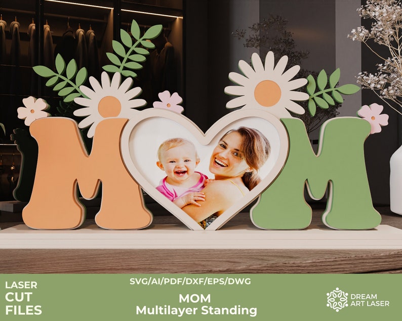 Mother's Day Svg, Mom Photo Frame SVG, Mom Gift Laser Cut File Bundle, Glowforge Ready, Digital Download 3mm image 1