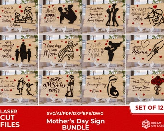 Mother's Day Laser Cut SVG, Mothers sign Laser Cut File Bundle, Mother's Day Shelf Sign File, Laser Mother's Day Cut File, Glowforge