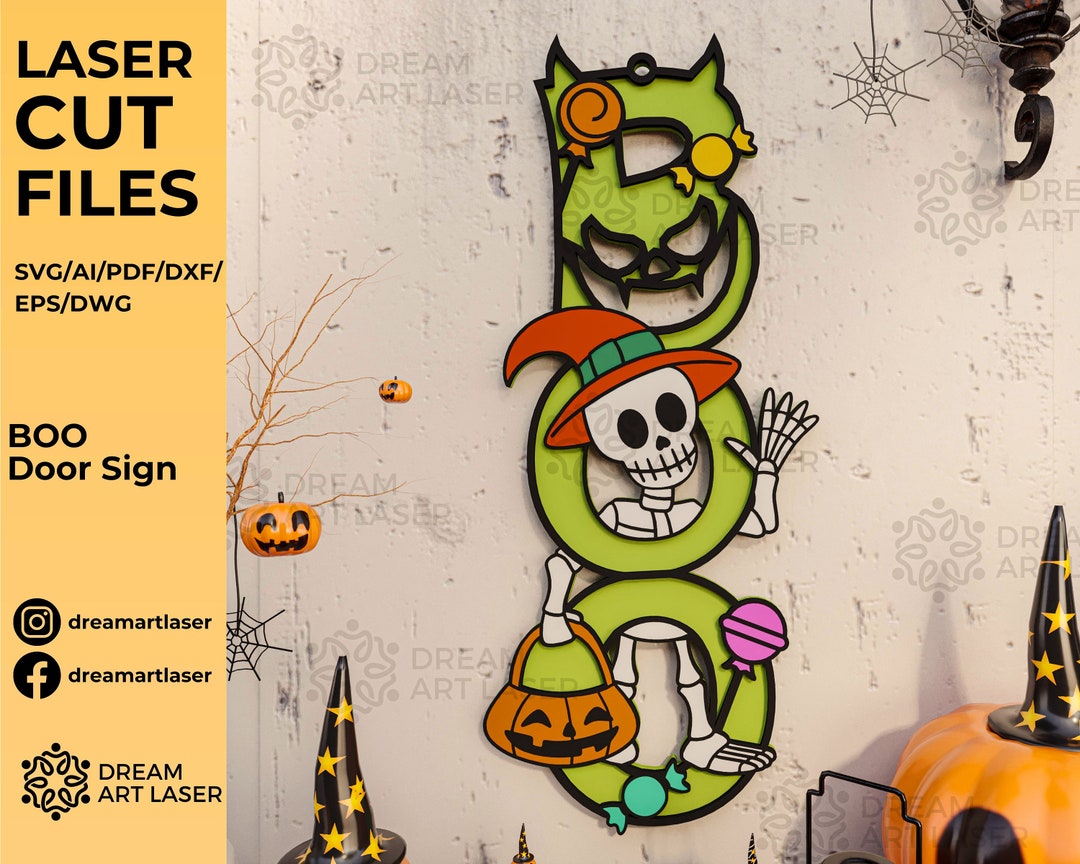BOO Door Hanger Boo Sign Laser Cut File Halloween Skeleton - Etsy Australia