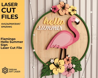Flamingo Hello Summer Sign, Laser Cut File (Digital Download)