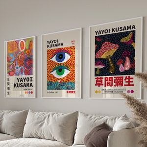 yayoi kusama set of 3 prints gallery wall set yayoi kusama poster japanese exhibition wall art museum art printable poster