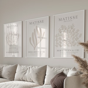 Beige Matisse Prints Set of 3, Matisse Exhibition Poster, Neutral Gallery Wall Art, Botanical Prints, Matisse Wall Art, Museum Poster Set
