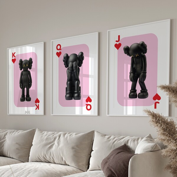 Hypebeast Figure Poster Set of 3, Trendy Retro Wall Art Set, Hypebeast Playing Cards, Minimalist Hypebeast Decor, Lucky You Wall Art