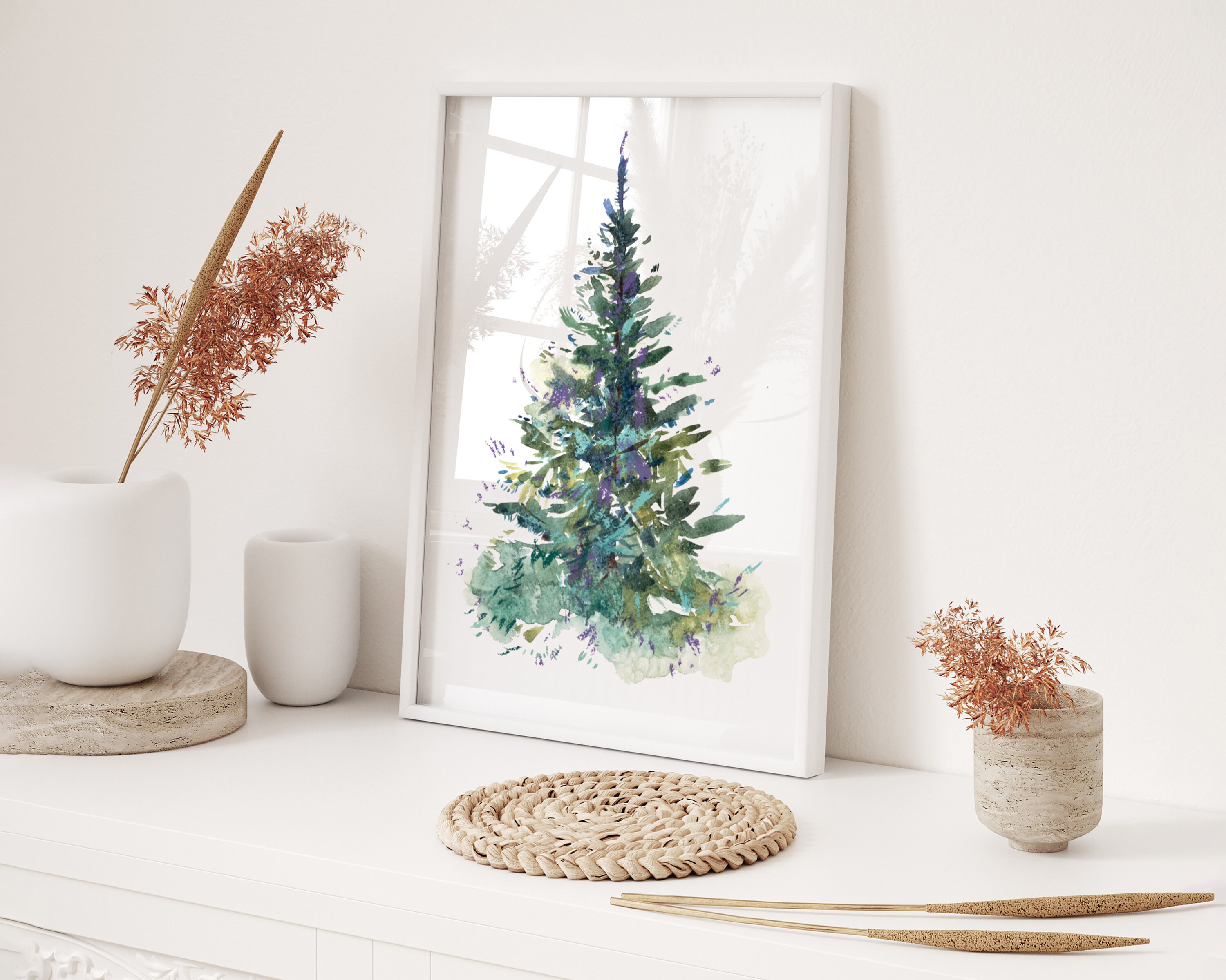 Watercolour Christmas Tree Prints, Evergreen Pine Trees, Christmas