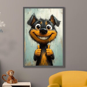 Thumbs Up Dog Poster – Cartoon Style Art for Dog Lovers Featuring ShihTzu, Rottweiler, Labrador, Golden Retriever & More, Funny Pet Wall Art