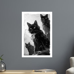 Chat Noir 11 - Black Cats Art Print - Monochrome Feline Illustration - Modern Wall Decor - Cat Lover Gift - Home Decoration