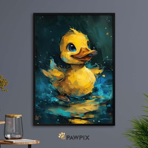 Cartel de patito juguetón, adorable arte de pared de pato bebé, estampado de animales en acuarela, decoración de guardería, arte de habitación para niños, regalo para amantes de los animales
