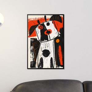 Poster di arte astratta con cane, illustrazione di cane, poster di arredamento moderno per la casa, regalo per gli amanti dell'arte, galleria di arte murale, arte contemporanea, accenti vivaci per la casa