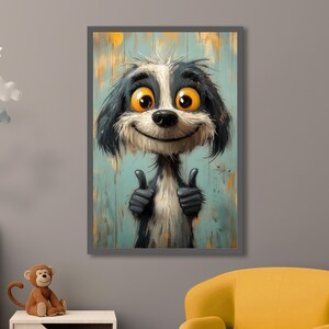 Happy Dog Thumbs Up Poster – Funny Cartoon Dog Art, Playful Wall Decor for Animal Lovers