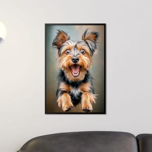 Art mural de chien Yorkie heureux, affiche ludique du Yorkshire Terrier pour les amoureux des animaux de compagnie, décoration murale de chien mignon, impression d&#39;art animalier pour le salon ou la chambre de bébé