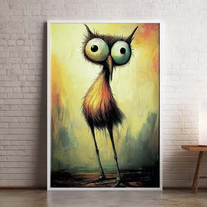 Arte de pared con pájaros peculiares: póster divertido de pájaros para la decoración de la sala de estar, ilustraciones coloridas de pájaros, arte moderno divertido
