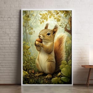 Squirrel Wall Art – Cute Forest Animal Poster, Woodland Decor, Adorable Nature Print, Gift for Animal Lovers, Rustic Home Decor