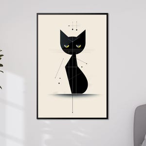 Geometric Black Cat Poster - Minimalist Cat Art Print, Abstract Animal Wall Art, Modern Feline Illustration, Perfect Gift for Cat Lovers