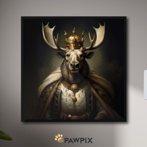 König der Wälder Poster, Majestätischer Elch Wandkunst, Wildtier Porträt, Naturfoto Kunstdruck, Tierliebhaber Geschenk, Fantasy Deko