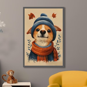 Dog Portrait Art Print - Cute Dog Lover Gift, Dog Mom Gift, Dog Dad Gift, Fall Wall Decor, Winter Wall Decor