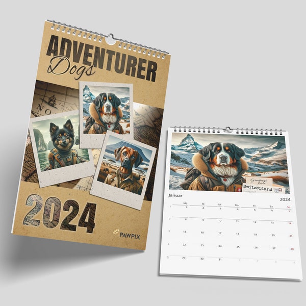 Abenteurer Hunde Wandkalender 2024 - Weltweiten Expeditionen für Tier- und Naturfreunde - Lustiger Familienplaner & Täglicher Organizer