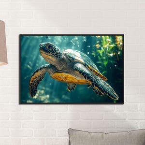 Sea Turtle Art Print, Underwater Marine Life Wall Art, Ocean Animal Poster, Coastal Home Decor, Wildlife Art for Animal Lovers