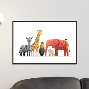 Stampa di amici animali del safari - Arte di animali dello zoo dei cartoni animati carini - Decorazione ideale per la cameretta dei bambini o per la parete della cameretta dei bambini