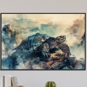 Poster di tartaruga antica, arte della tartaruga in cima alla montagna, decorazione della parete Zen, regalo per gli amanti della natura, stampa artistica della fauna selvatica, paesaggio sereno