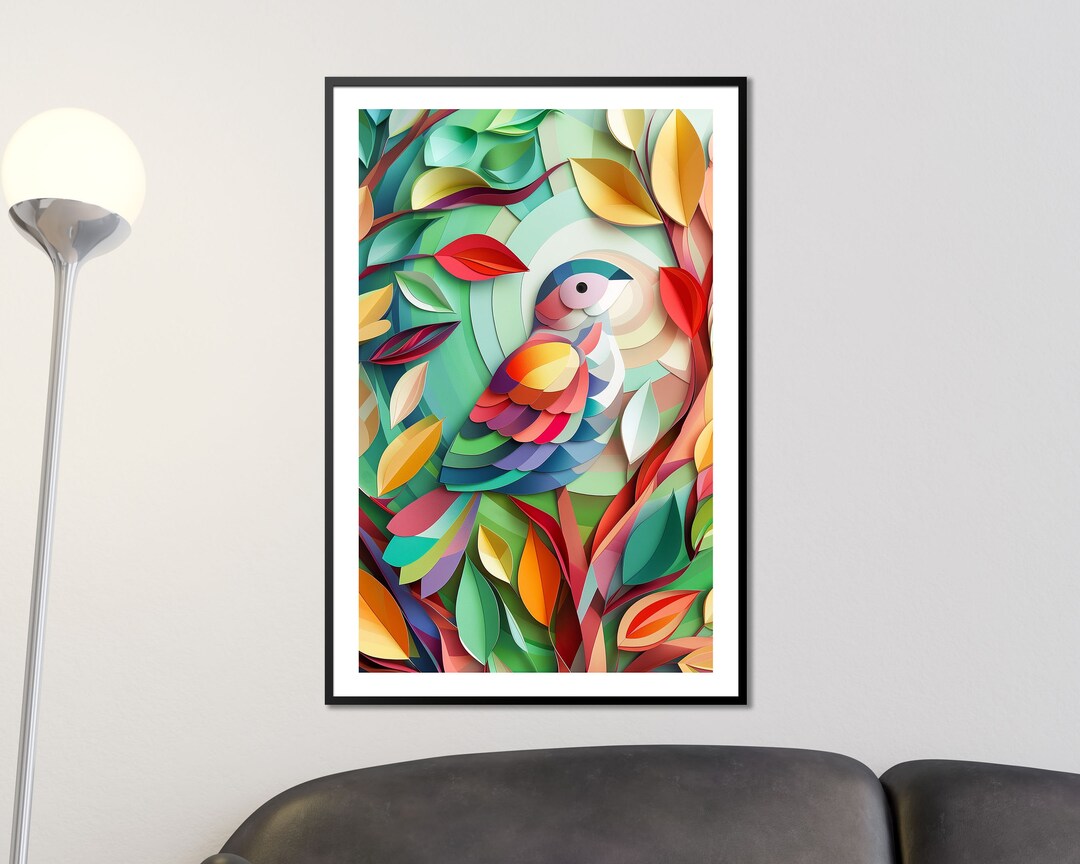 Bird Wall Art Print Colorful Paper Art Poster, Nature Inspired Decor ...