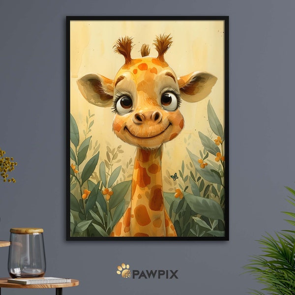 Cheerful Giraffe Nursery Poster, Cute Animal Wall Art for Kids Room, Playful Baby Room Decor, Nature-Inspired Giraffe Illustration