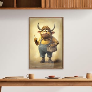 Highland-Kuh-Poster | Lustige Bauernhof-Kunst | Cartoon Deko - Farmer Kuh Poster - Kollektion 'Perfect Jobs' | Geschenk mit Humor