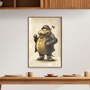 Póster de Capitán León Marino: impresión artística de animales, arte de pared caprichoso para niños, decoración náutica, ilustración de animales lindos, colección de trabajos perfectos