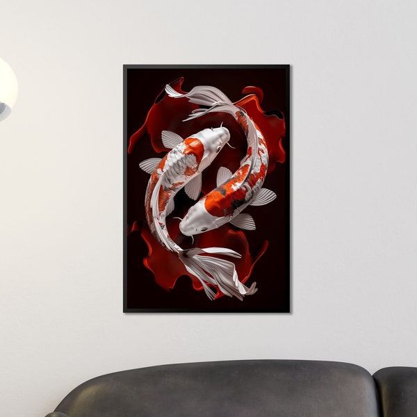 Yin und Yang - Koi-Fische Tanz Poster - Zen Aquatische Kunst - Meditations-Wandkunst - Spirituelle Heim-Dekoration