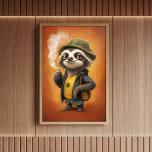 Póster de perezoso fumando marihuana, decoración divertida y relajada, póster de perezoso fumando marihuana, colección Perfect Job