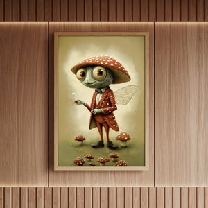 Mushroom Lizard Fairy Wall Art | Whimsical Toadstool Creature Poster | Fantasy Nature Decor - Mushroom Fairy Poster - Perfect Job Collection