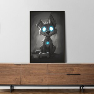 Glowing Dog Wall Art | Mystical Pet Poster | Unique Animal Lover Gift | Blue Glow Decor Print | Magical Dog Artwork | Enchanted Illustration