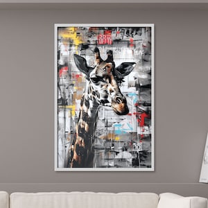 Printable Urban Style Graffiti Giraffe - Vibrant Wildlife Wall Decor, Digital Download, Abstract Illustration