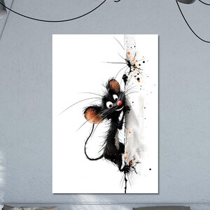 Climbing Critters Mouse - grappig levendig huisdier muurdecoratie, premium poster, kunstprint, abstracte illustratie