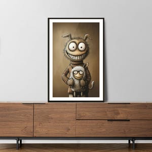 Sheep Hug Lustiges Tier Poster | Skurrile Cartoon Wanddeko | Geschenk für Tierfreunde | Niedliche Illustration