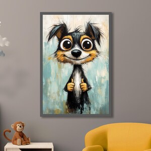 Happy Dog Art Print – Cute Cartoon Dog with Thumbs Up, Playful Wall Decor for Animal Lovers