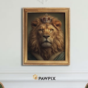 Impresión artística de león real, diseño de póster real, decoración de pared con retrato de mascota, impresión artística majestuosa