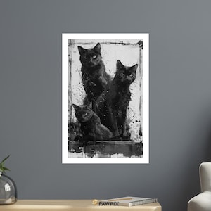Chat Noir 9 - Expressive Textured Felines Wall Art - Bold Graphic Cat Illustration - Contemporary Animal Home Decor - Gothic Style Poster