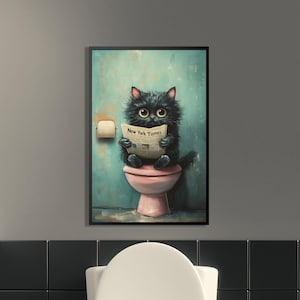 Bathroom Humor Cat – Funny Cat on Toilet Art Print, Quirky Bathroom Decor, Perfect Gift for Cat Lovers and Humor Fans