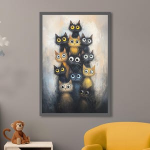 Gatos del caos: impresión artística divertida de gatos, póster de un grupo peculiar de gatos, arte de pared con animales lindos, regalo para amantes de los gatos, decoración caprichosa de gatos para el hogar