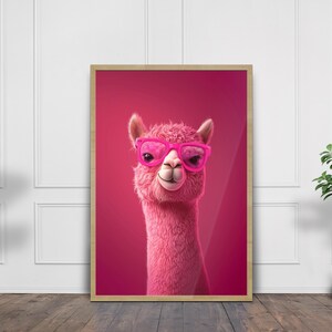 Cool Pink Llama Fine Art Print – Funny Animal Wall Art, Colorful Aesthetic Poster, Modern Home Decor
