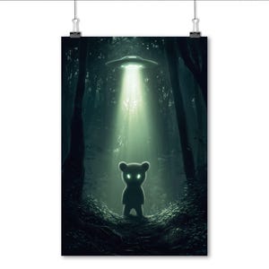 Póster de oso extraterrestre / Arte mural divertido y peculiar / Regalo perfecto para amantes del espacio