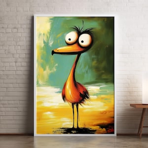Quirky Flamingo Wall Art - Poster di uccelli divertenti per l'arredamento del soggiorno / Opera d'arte di fenicotteri per la casa