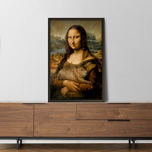 Mona Lisa Poster Capybara Lustige Tierkunst Einzigartige Wanddeko Geschenk für Kunstliebhaber Ausgefallene Renaissance Kunst, Humor Parodie