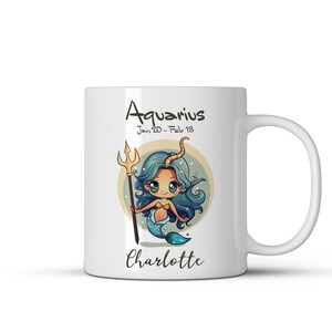 Spersonalizowany kubek ze znakiem zodiaku Wodnik, słodka ilustracja - możliwość personalizacji nazwy - idealny prezent dla przyjaciół i rodziny - wyjątkowy kubek z horoskopem