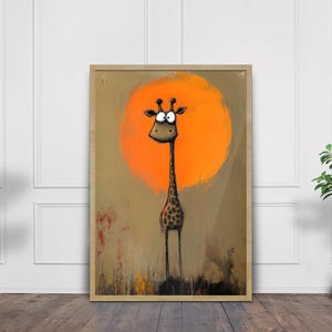 Stampa artistica di giraffa pazza - Divertente stampa a olio in stile animale da parete, poster astratto sulla fauna selvatica, decorazione naturale eccentrica
